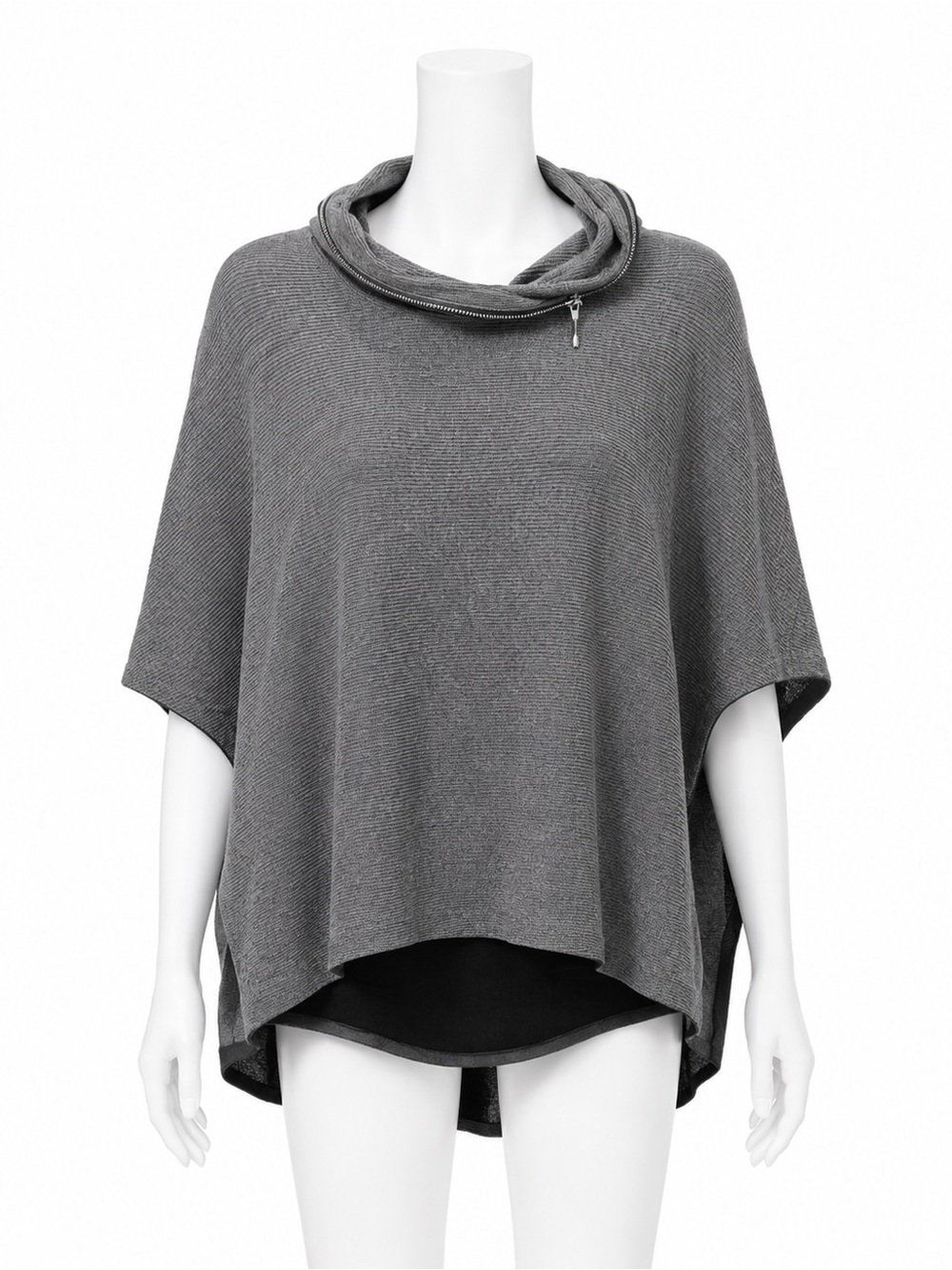 Joseph Ribkoff Grey Mélange Black Contrast Cowl Neck Poncho Top 6